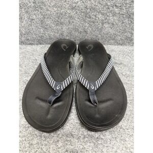 Olukai Women's Ho'opio Thong‎ Flip Flops Sandals Blue/White Striped. Size 10
